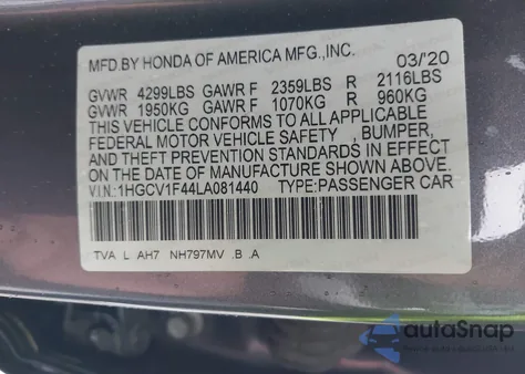 2020 Honda Accord Ex from USA, damaged, VIN 1HGCV1F44LA081440